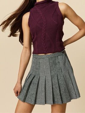 Rowing Blazers Women's Wool Pleated Mini Skirt Black White